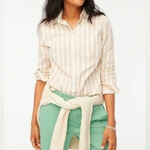 J Crew Blouse Top Women's Size Petite XS Ivory / Cream Stripe Button Up Collared
